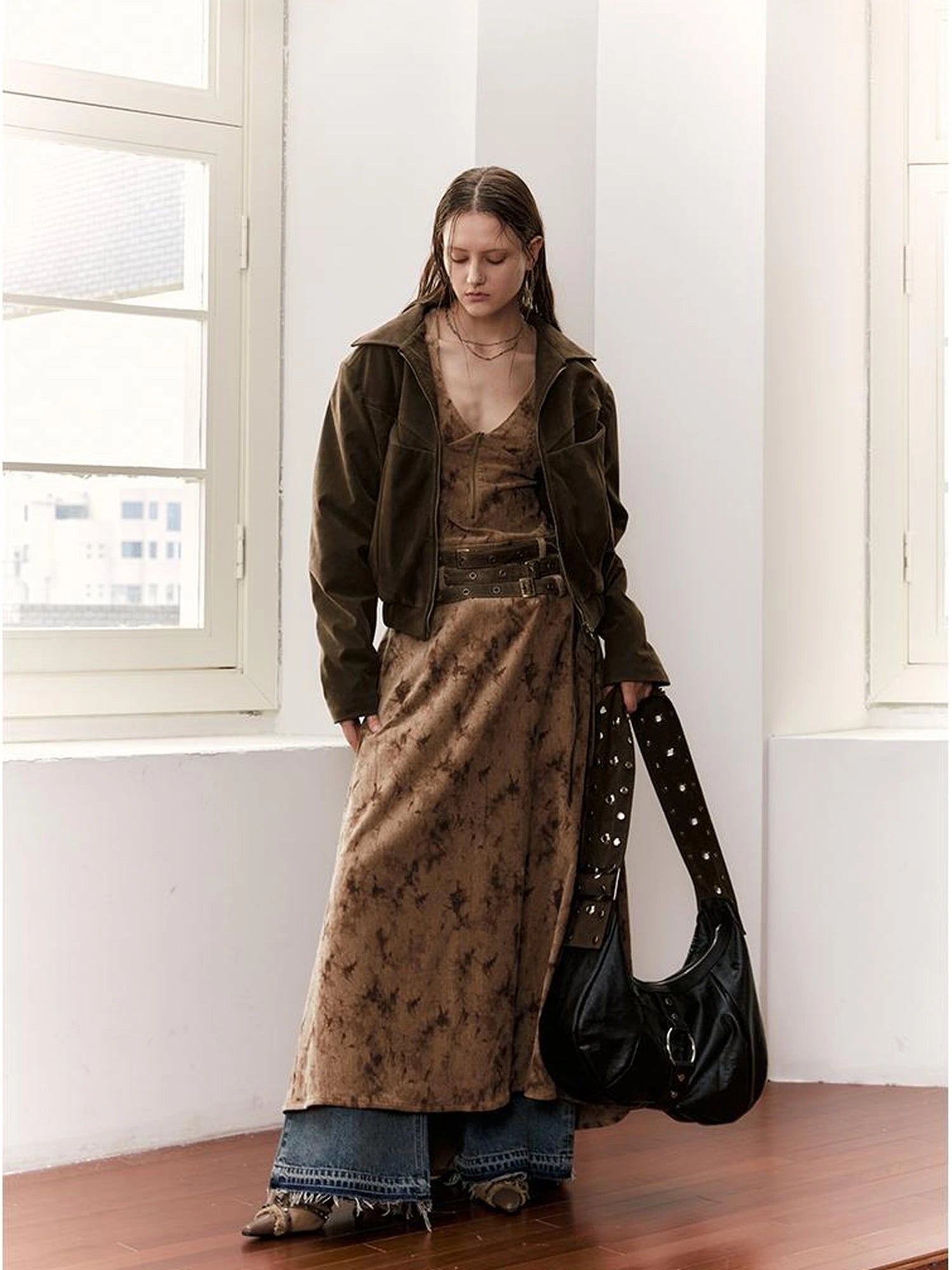 Vintage Multi Belted Velvet Maxi Dress