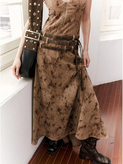 Vintage Multi Belted Velvet Maxi Dress