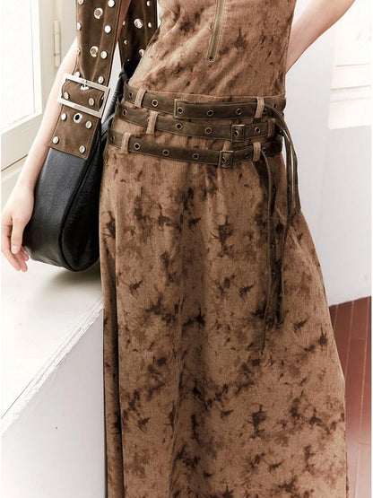 Vintage Multi Belted Velvet Maxi Dress