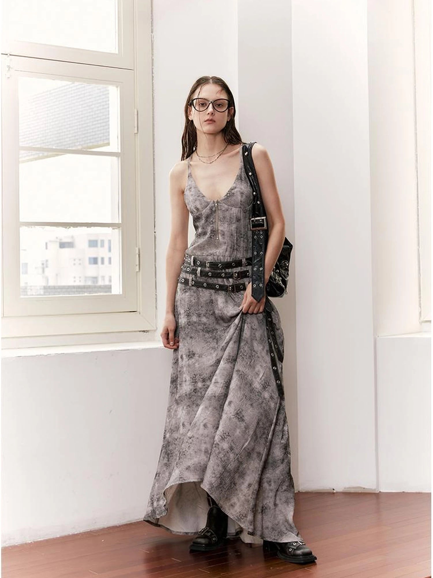 Vintage Multi Belted Velvet Maxi Dress