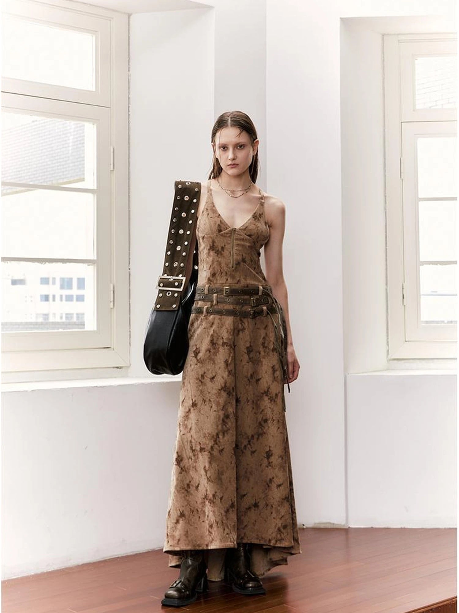 Vintage Multi Belted Velvet Maxi Dress