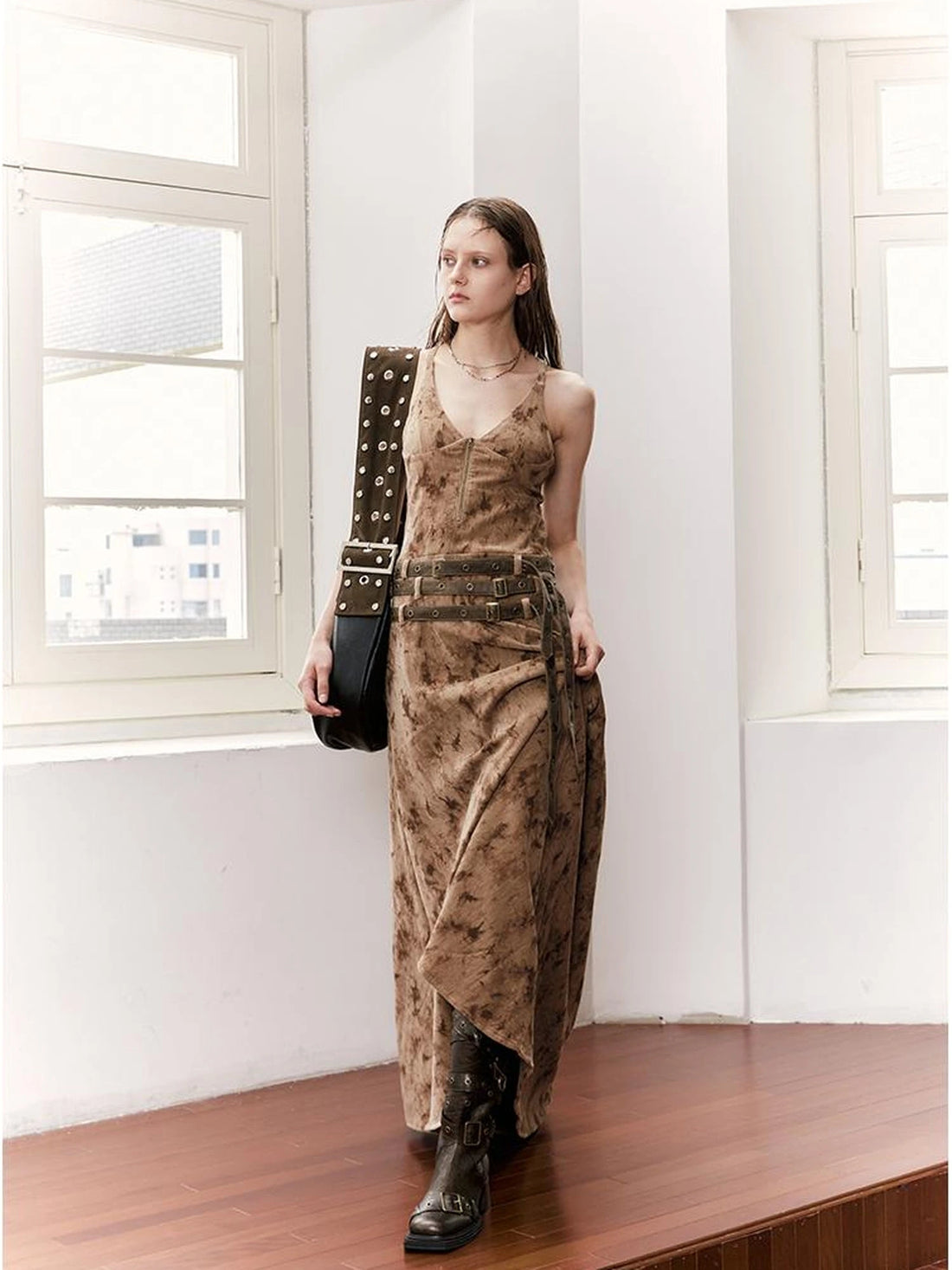 Vintage Multi Belted Velvet Maxi Dress