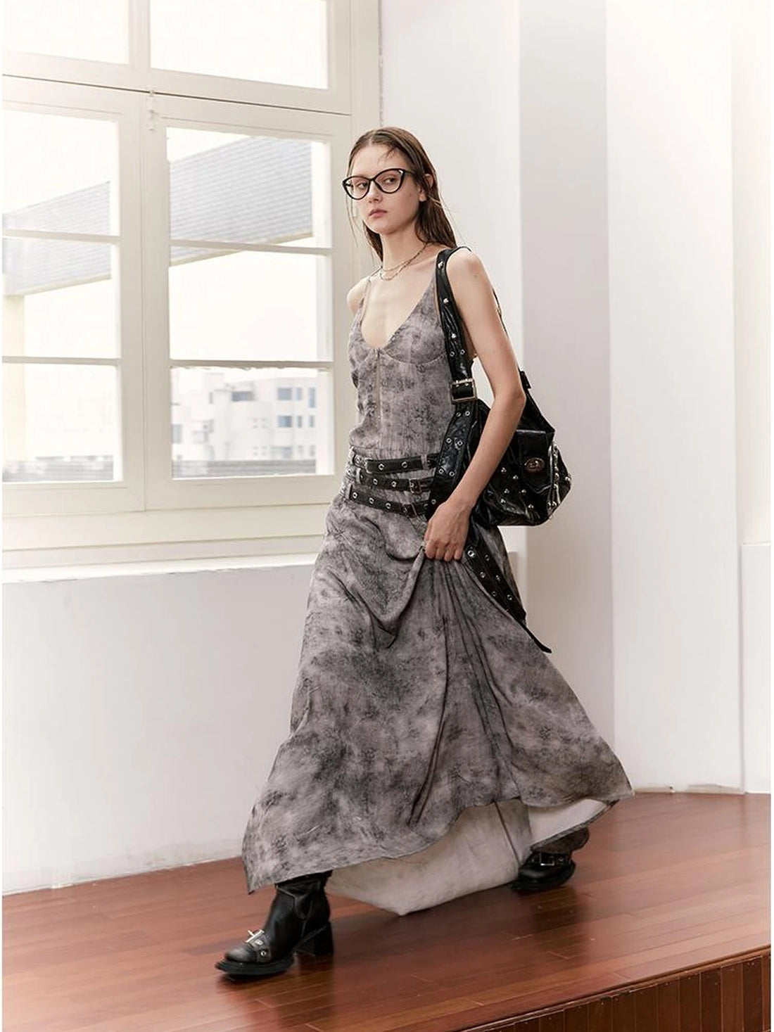 Vintage Multi Belted Velvet Maxi Dress