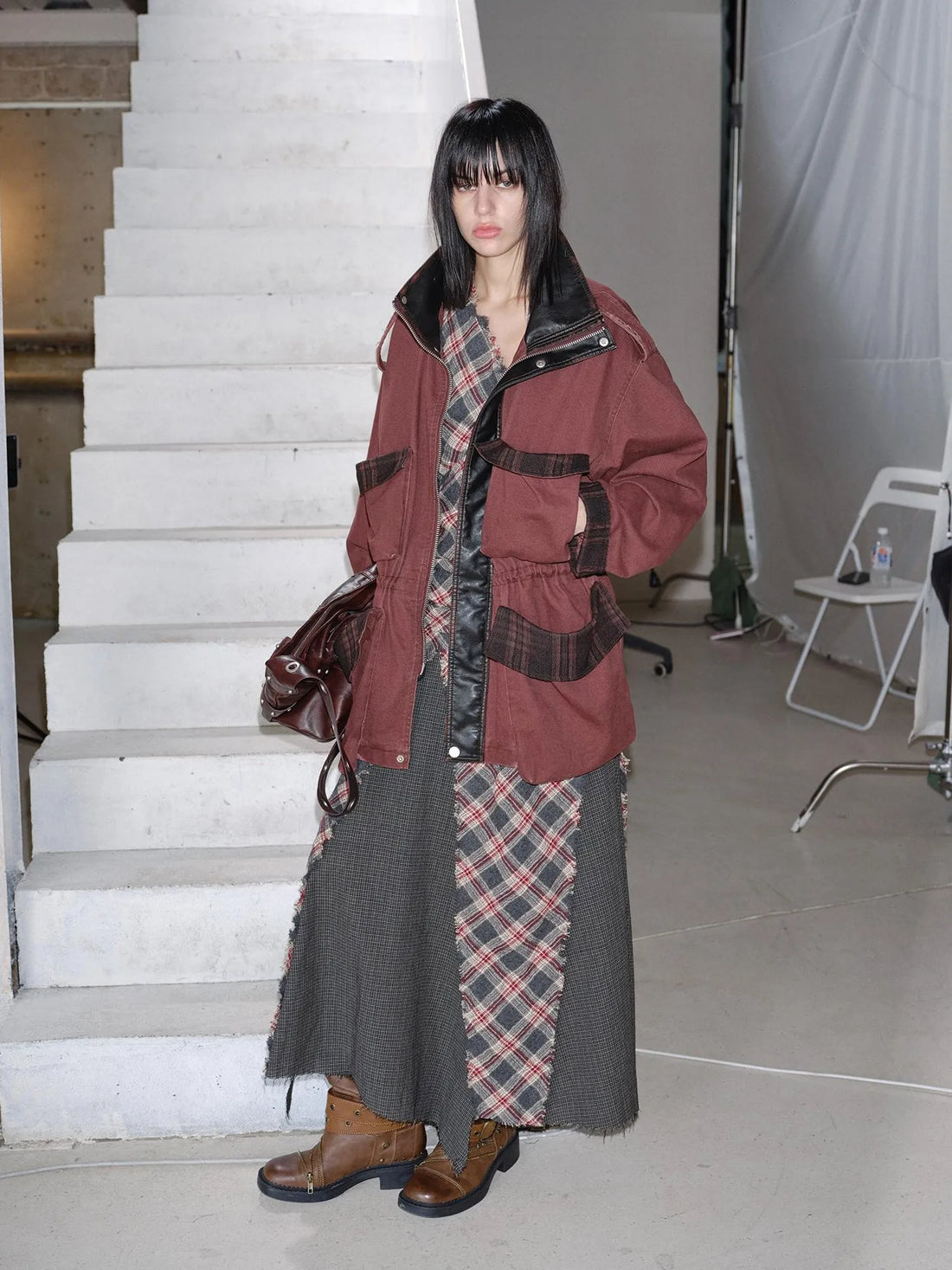 Vintage Plaid Wool Blend Sleeveless Slip Maxi Dress