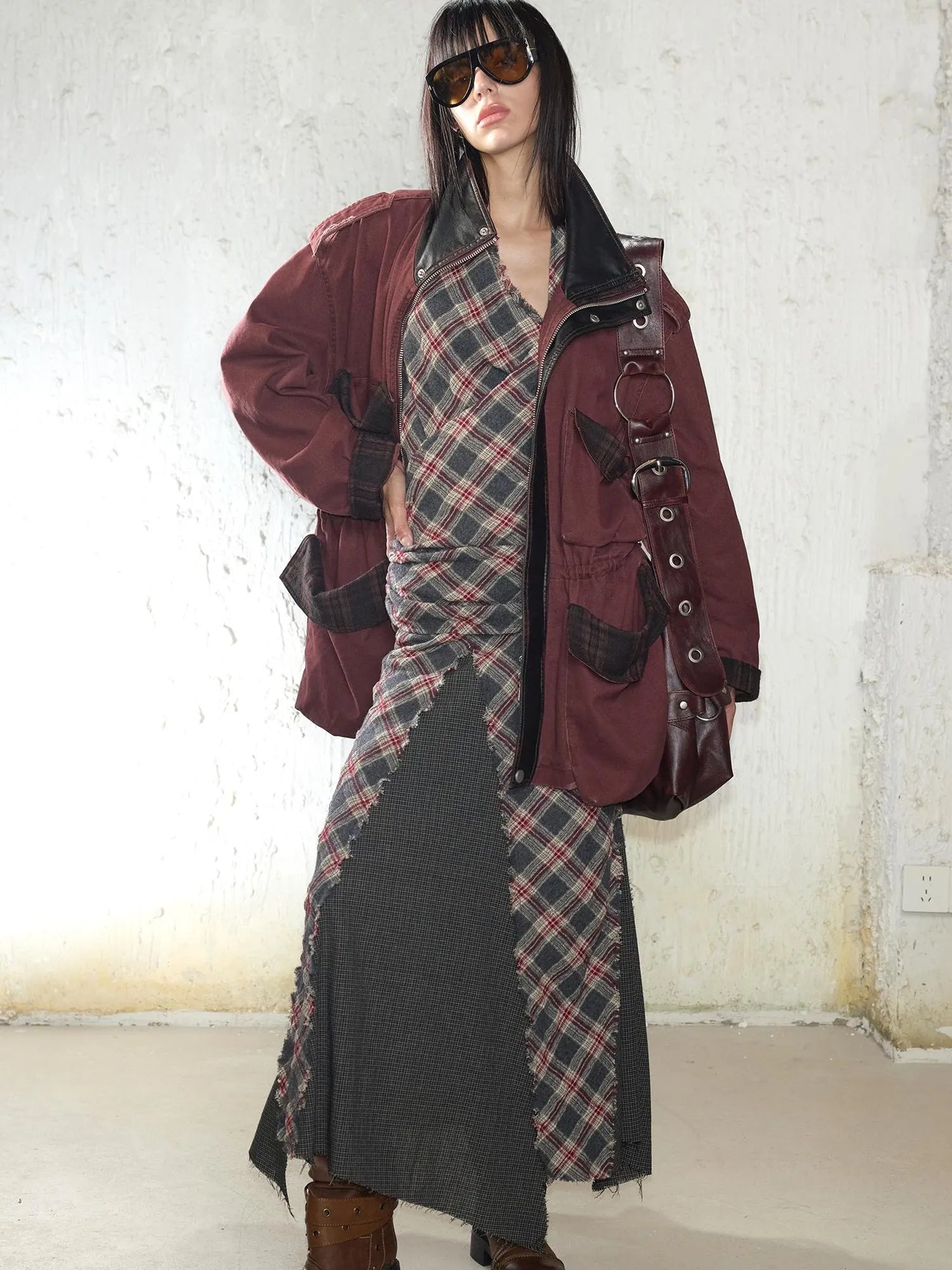 Vintage Plaid Wool Blend Sleeveless Slip Maxi Dress