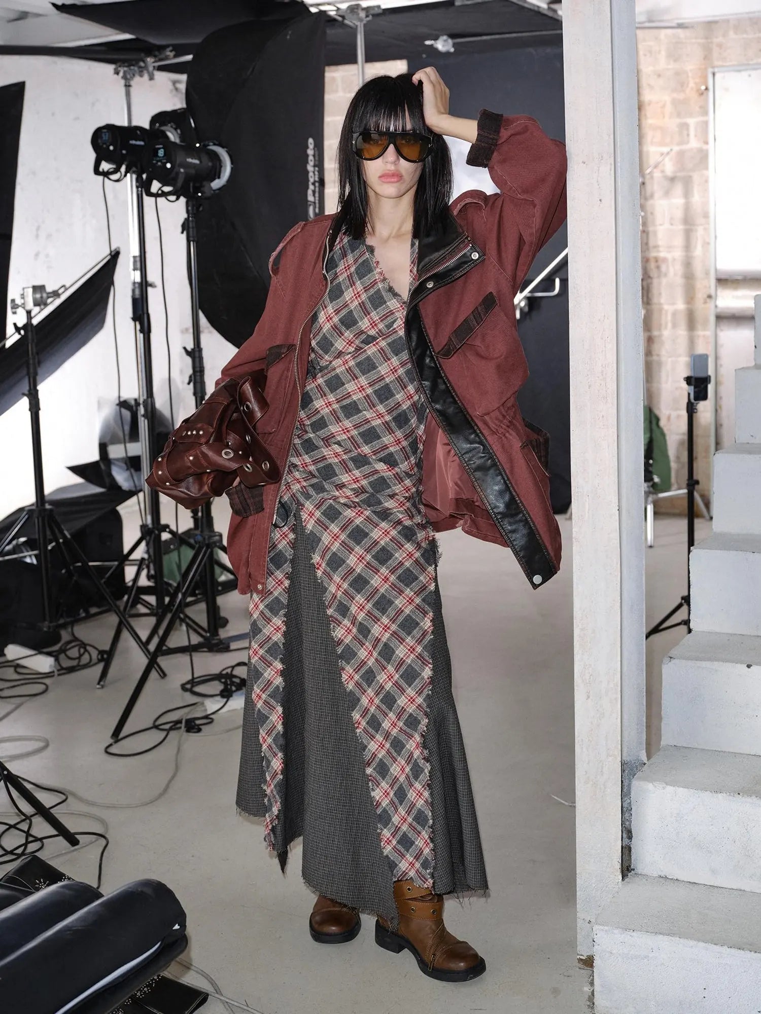 Vintage Plaid Wool Blend Sleeveless Slip Maxi Dress