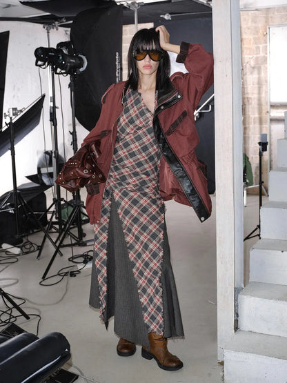 Vintage Plaid Wool Blend Sleeveless Slip Maxi Dress