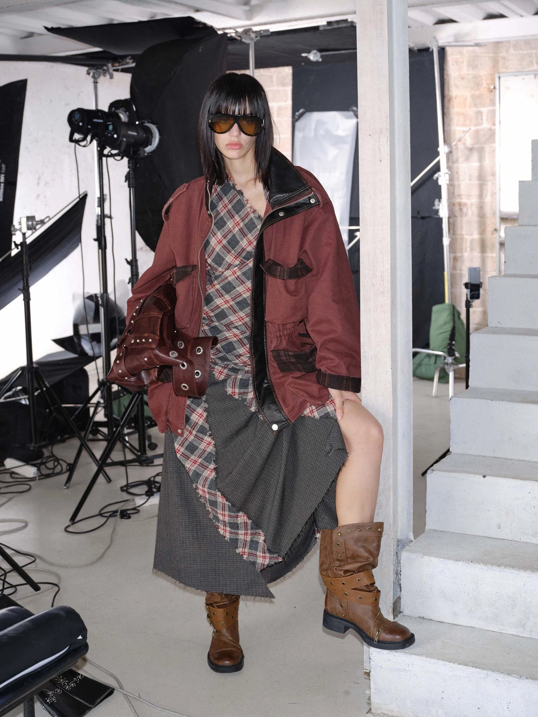 Vintage Plaid Wool Blend Sleeveless Slip Maxi Dress