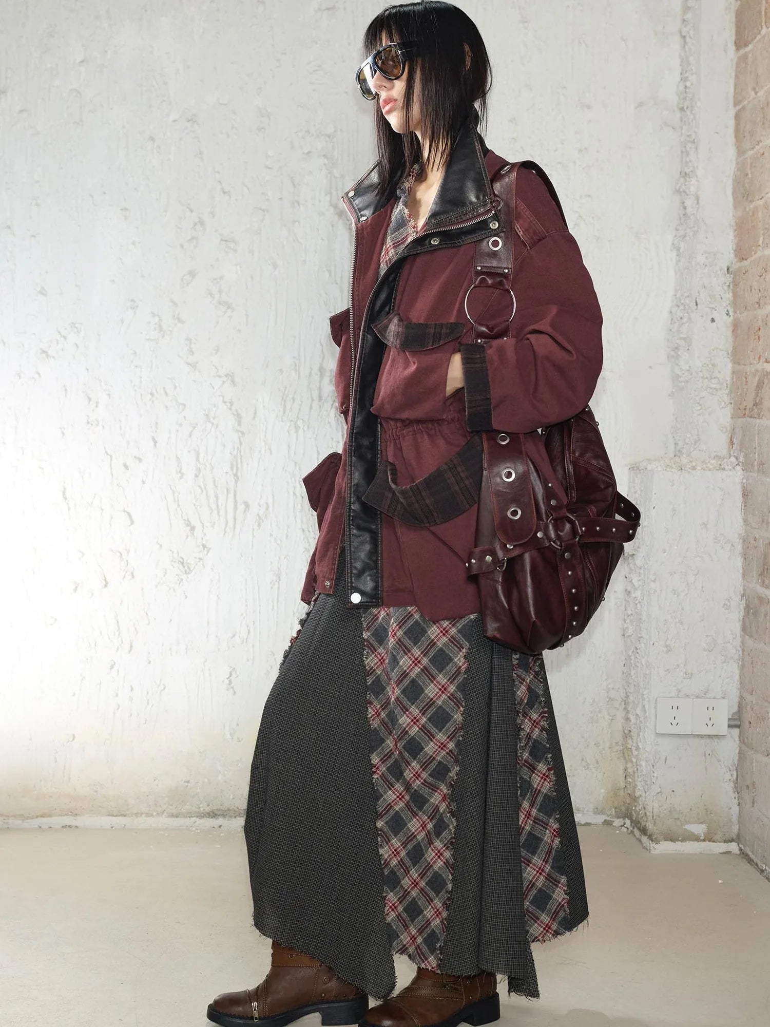 Vintage Plaid Wool Blend Sleeveless Slip Maxi Dress