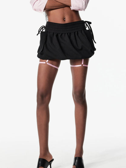 Vintage Pleated Bow Tie A Line Mini Skirt