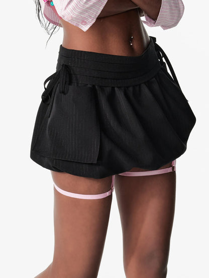 Vintage Pleated Bow Tie A Line Mini Skirt