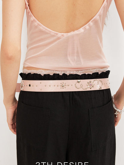 2th Desire Vintage Polka Dot Leopard Belt With Custom Rivets Studs