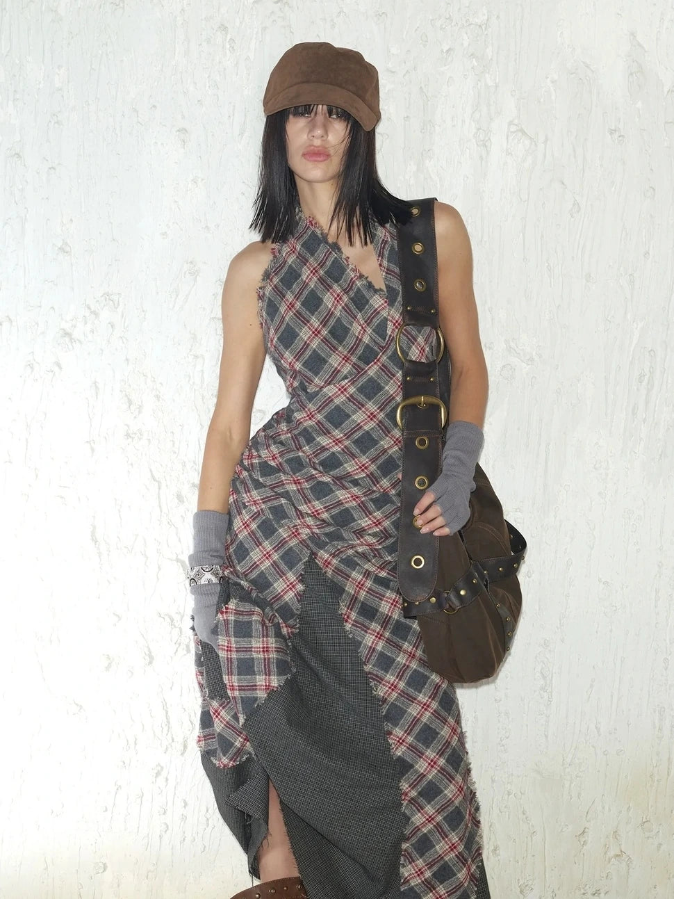 2th Desire Vintage Rivet Studded Crossbody Bag With Wide Strap