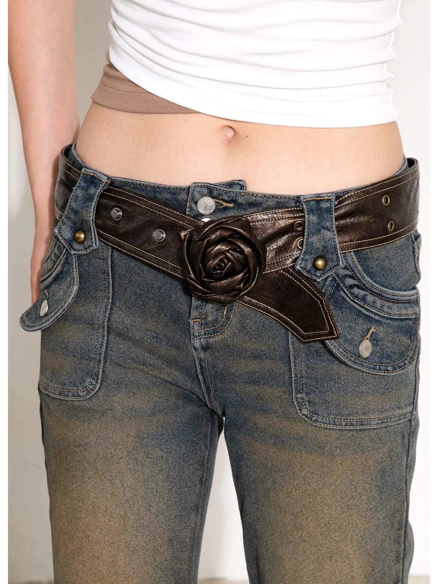 Vintage Rose Y2K Waist Chain Belt In Brown