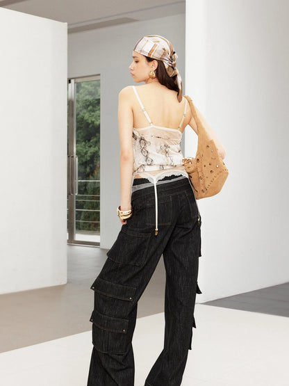 Vintage Snake Print Ruffle Tie Up Crop Top