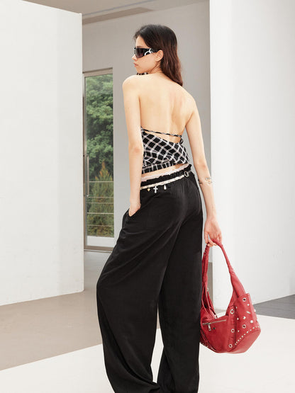 2th Desire Vintage Snake Print Ruffle Tie Up Crop Top