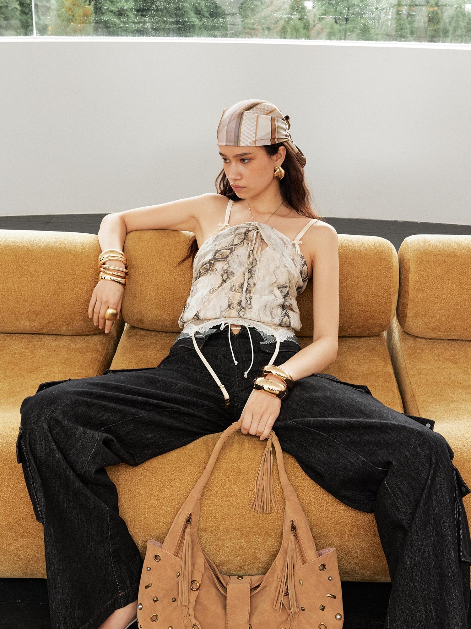 2th Desire Vintage Snake Print Ruffle Tie Up Crop Top