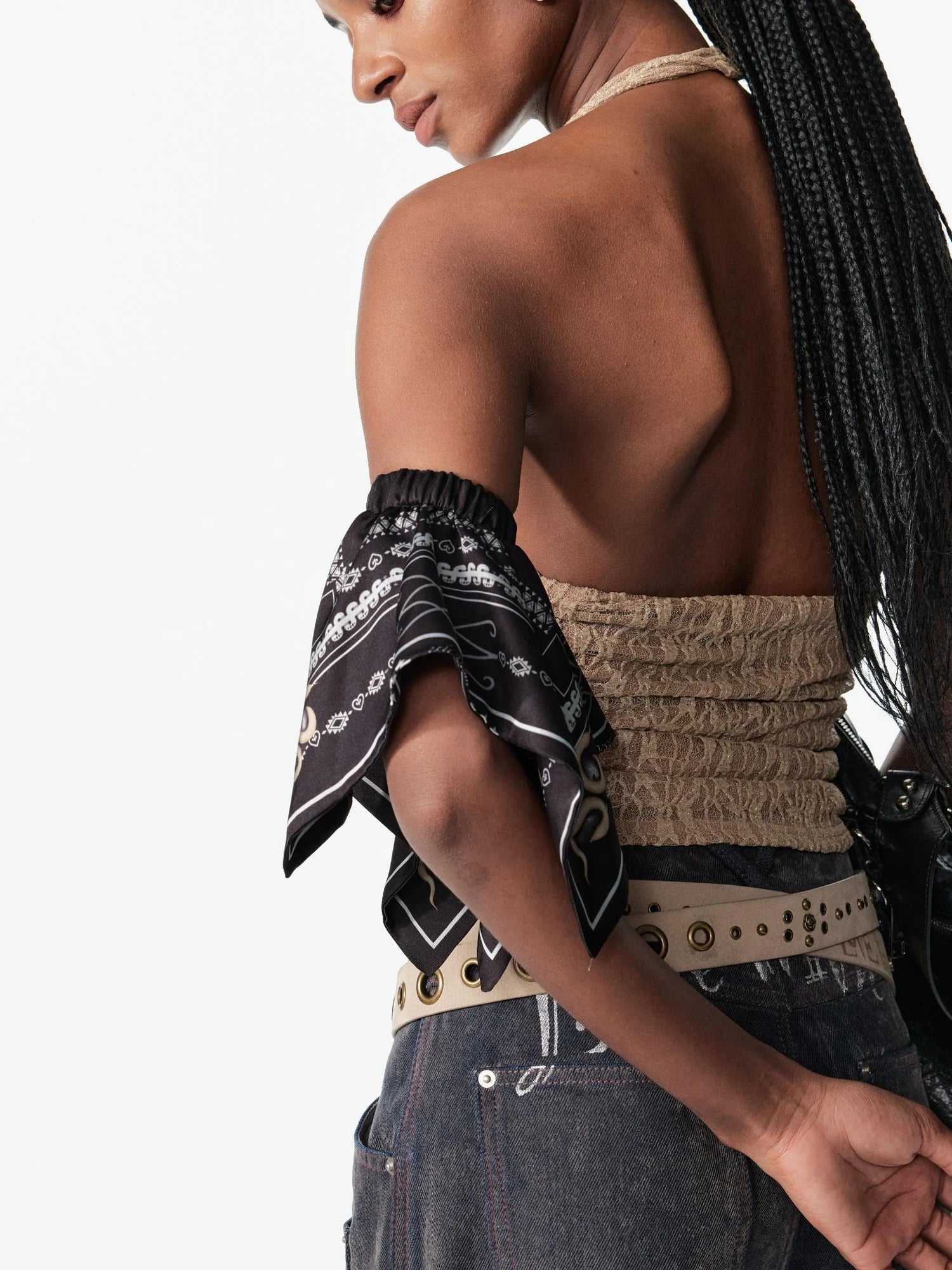 Vintage Snake Year Fair Isle Print Scarf Headband