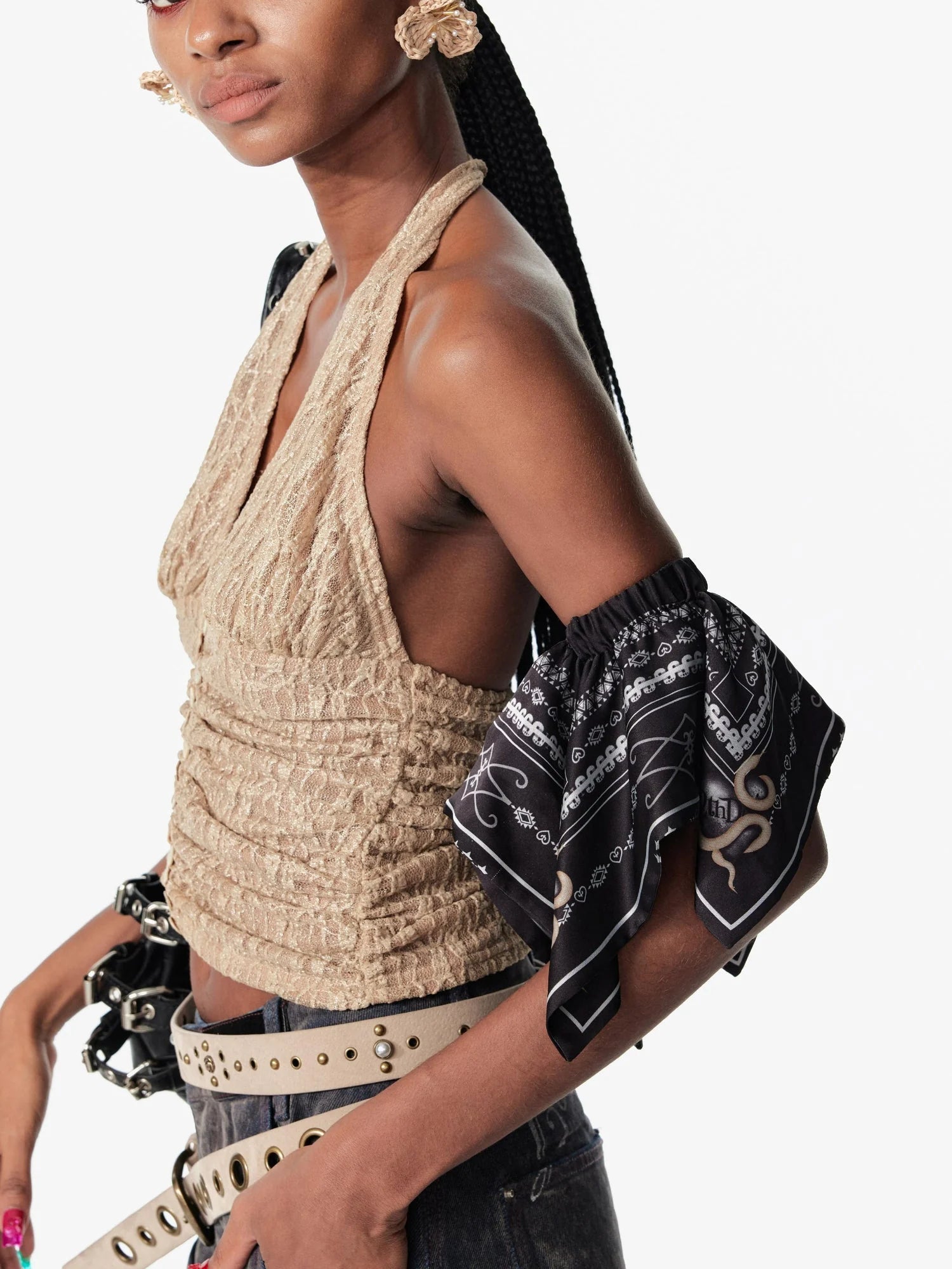 Vintage Snake Year Fair Isle Print Scarf Headband