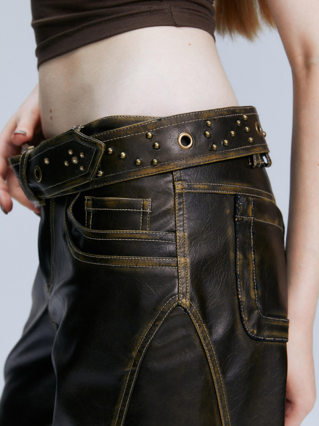 2th Desire Vintage Tri Color Metal Rivet Waist Chain Belt