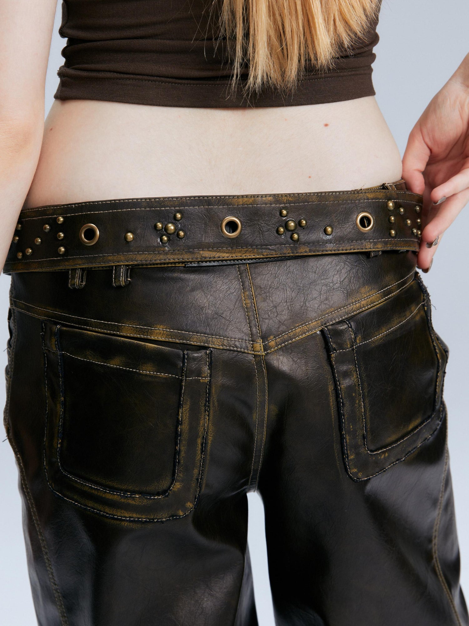 2th Desire Vintage Tri Color Metal Rivet Waist Chain Belt