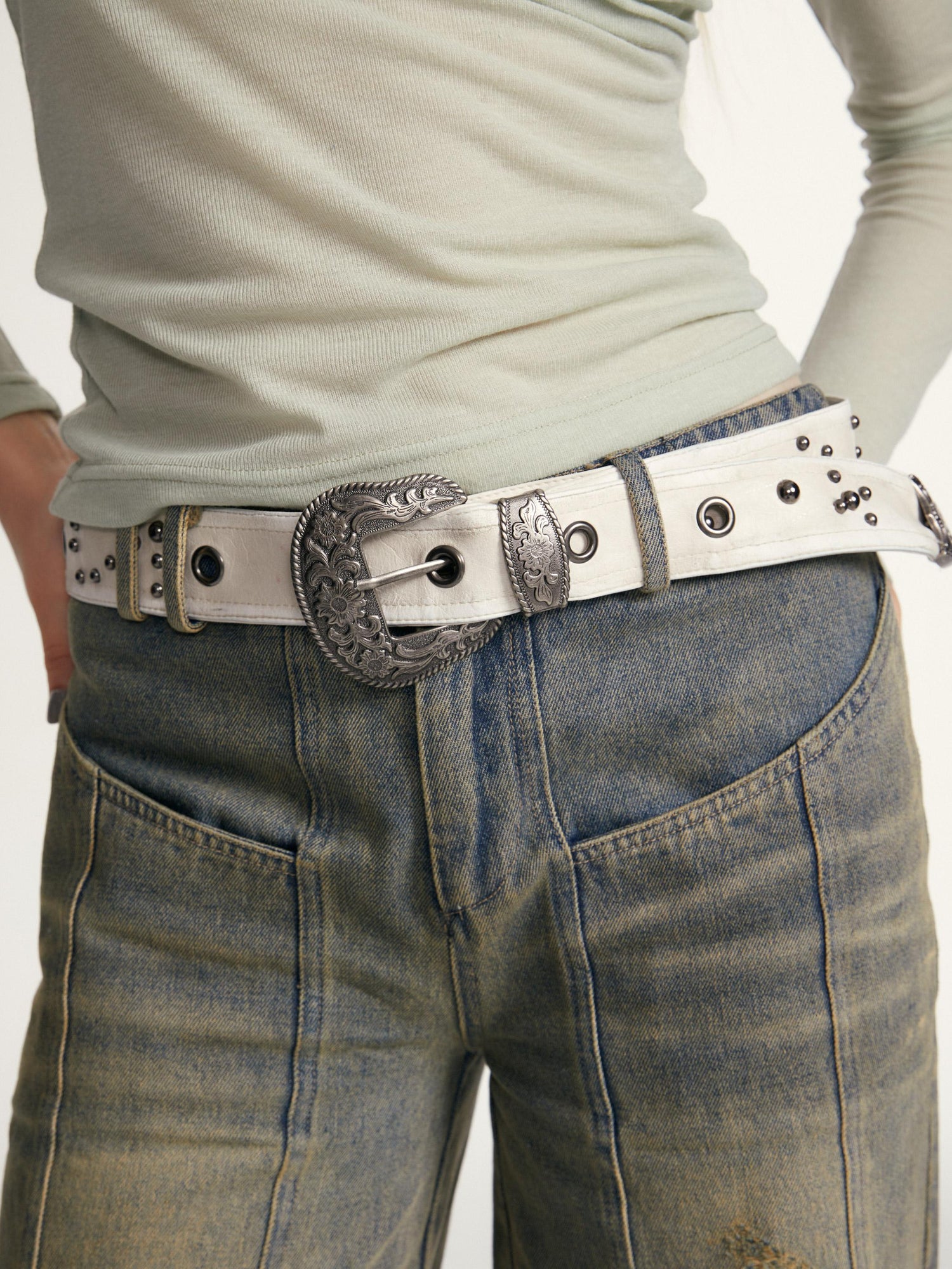 2th Desire Vintage Tri Color Metal Rivet Waist Chain Belt