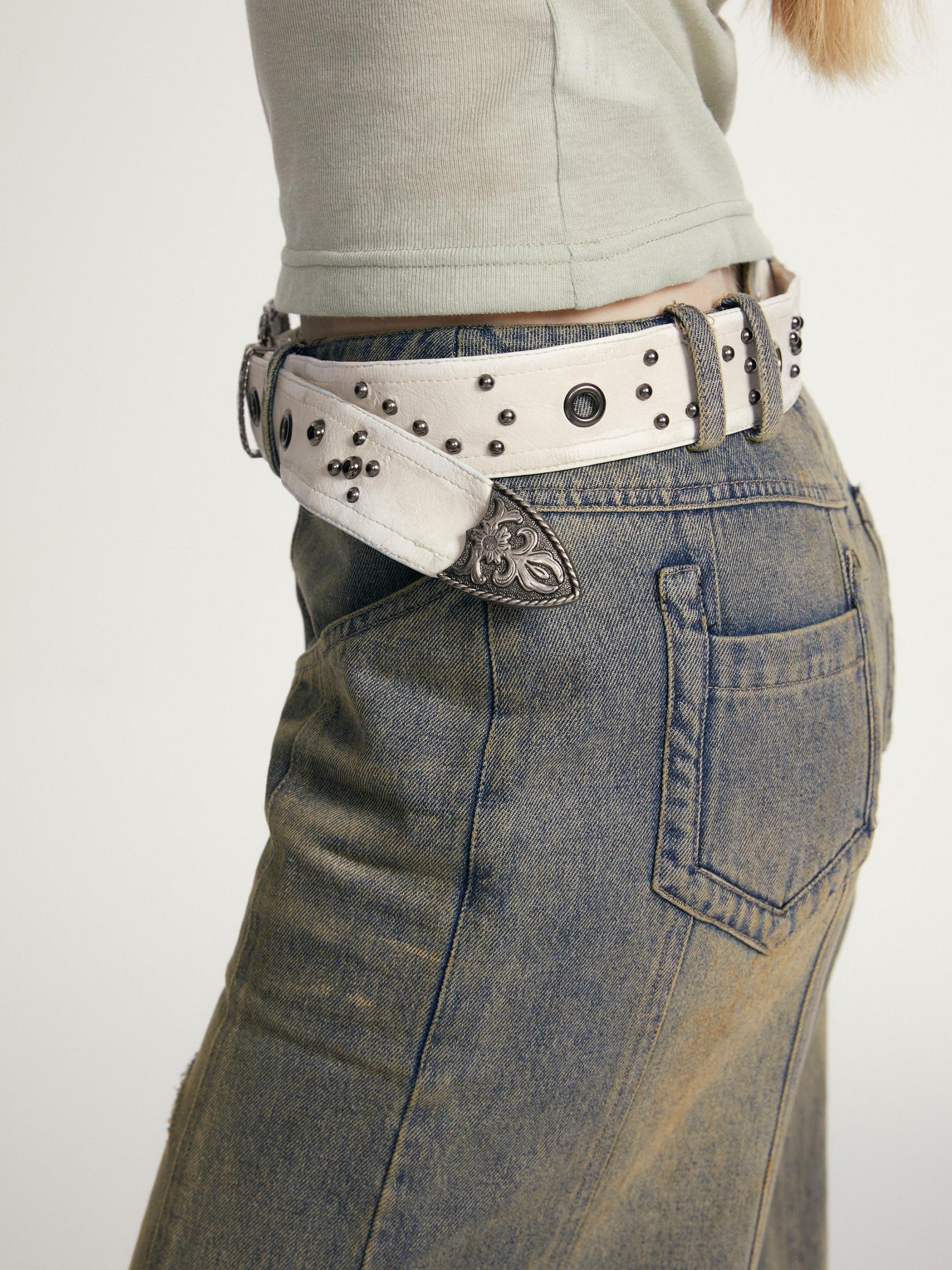 2th Desire Vintage Tri Color Metal Rivet Waist Chain Belt