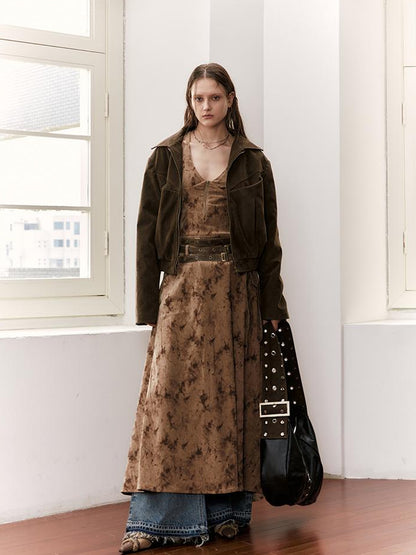 2th Desire Vintage Velvet Sleeveless Long Dress With Multi Waist Belts