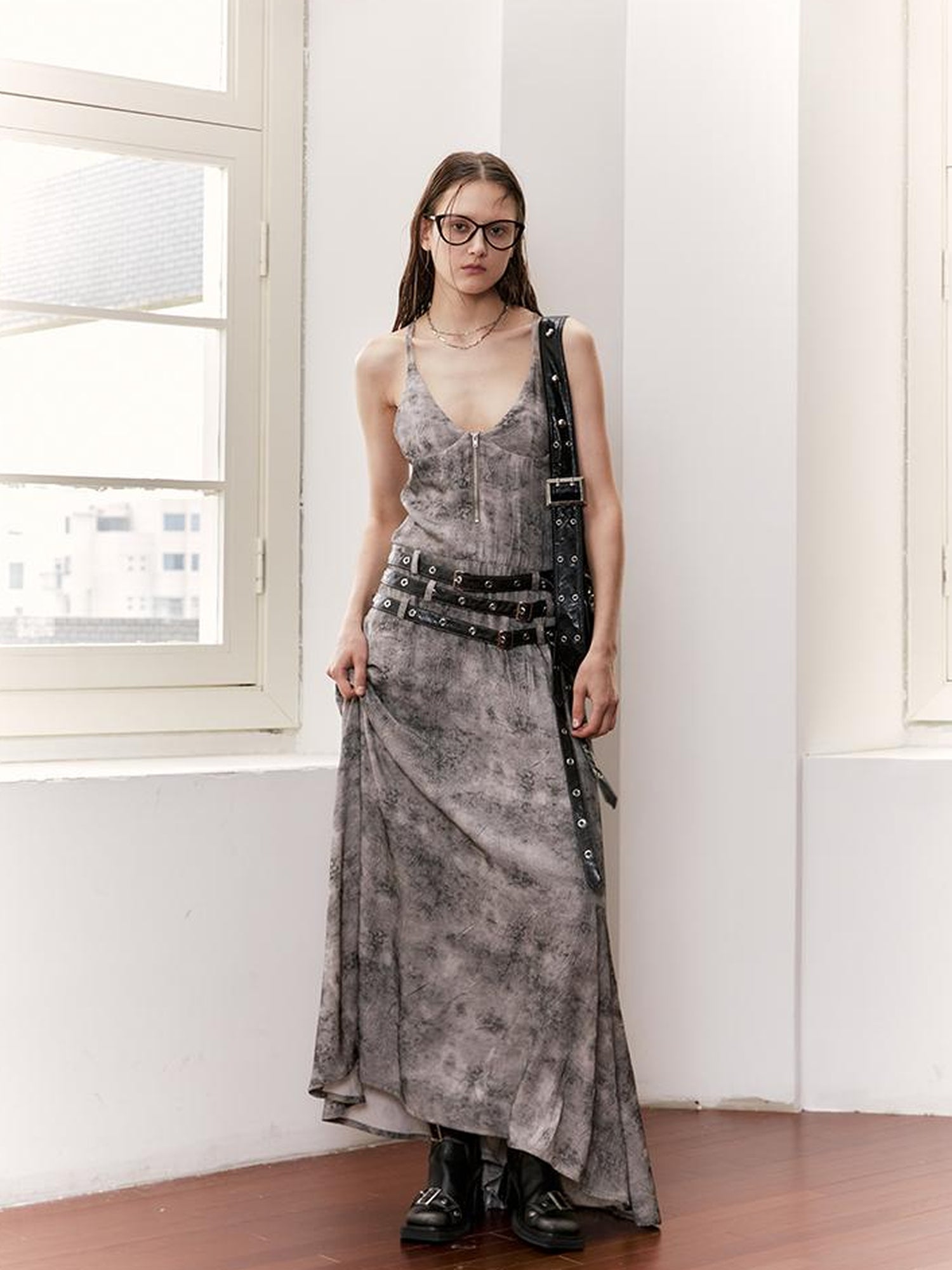 2th Desire Vintage Velvet Sleeveless Long Dress With Multi Waist Belts