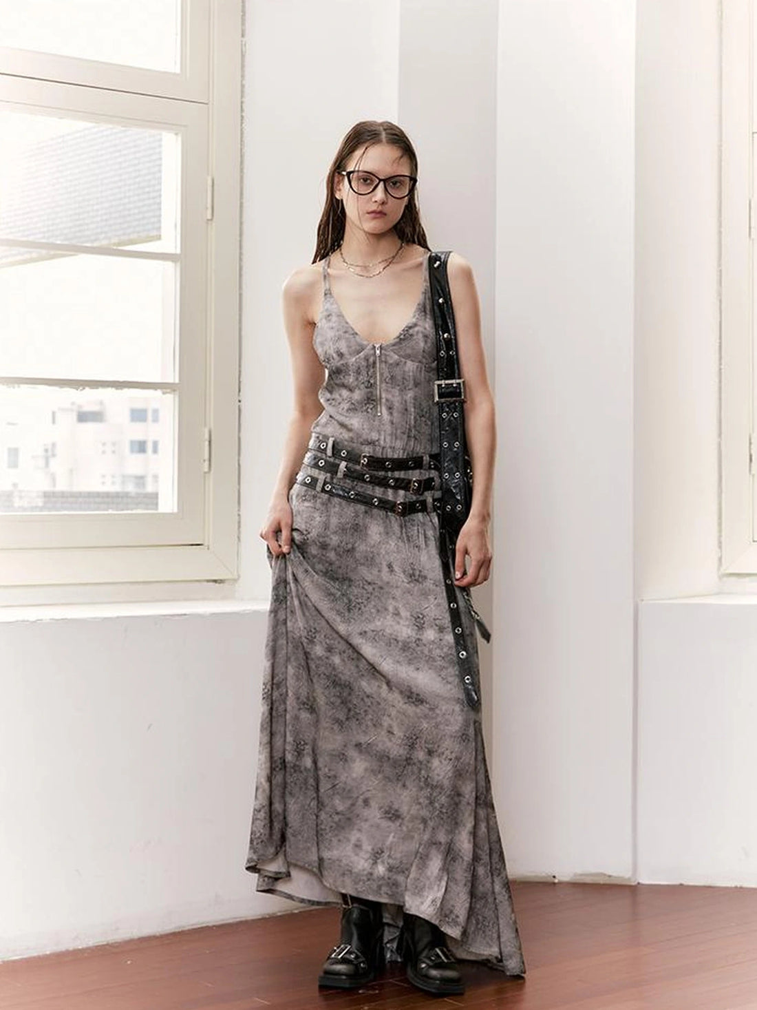 Vintage Velvet Sleeveless Long Dress With Multi Waist Belts