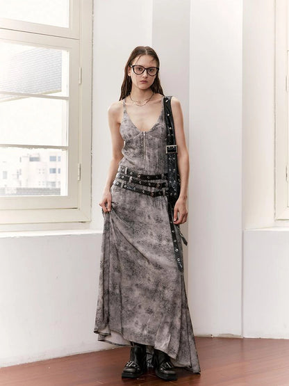 Vintage Velvet Sleeveless Long Dress With Multi Waist Belts