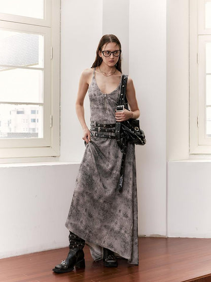 2th Desire Vintage Velvet Sleeveless Long Dress With Multi Waist Belts