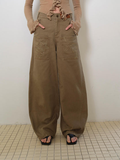 2th Desire Vintage Wash Star Print Flare Jeans For Women