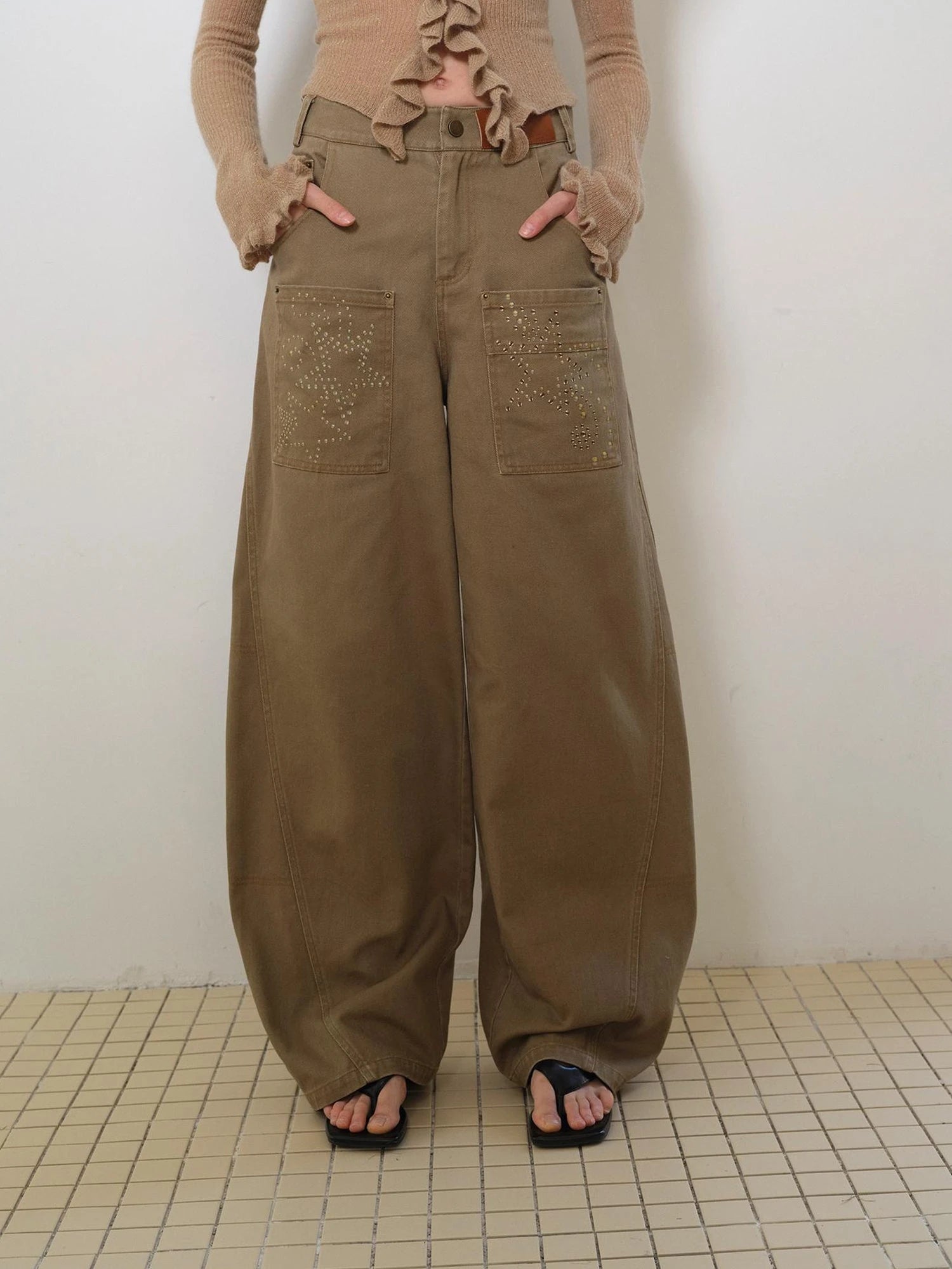 Vintage Wash Star Print Flare Jeans For Women