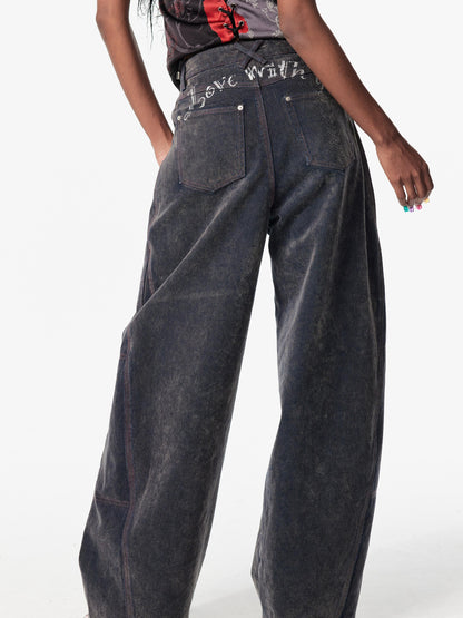 2th Desire Vintage Wash Star Print Flare Jeans For Women