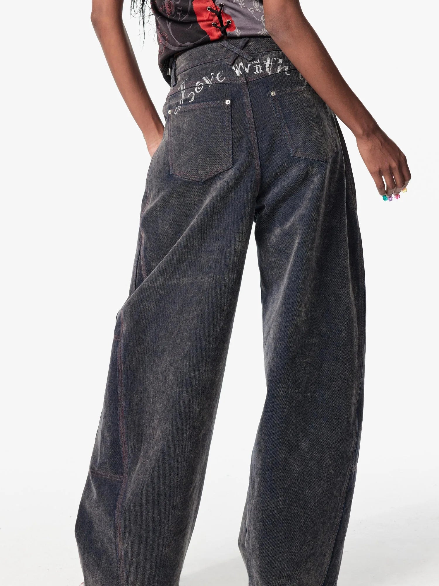 Vintage Wash Star Print Flare Jeans For Women