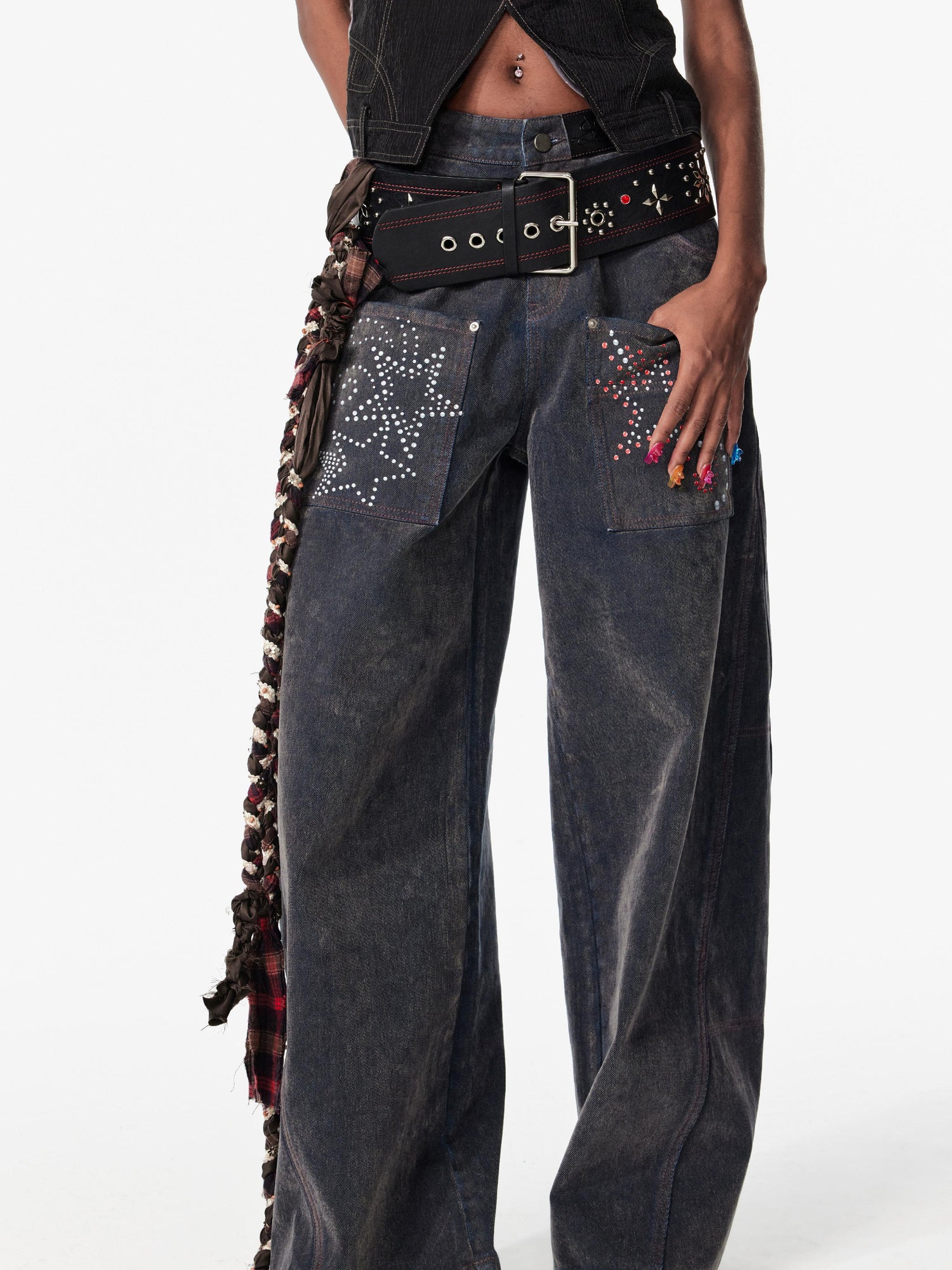 2th Desire Vintage Wash Star Print Flare Jeans For Women