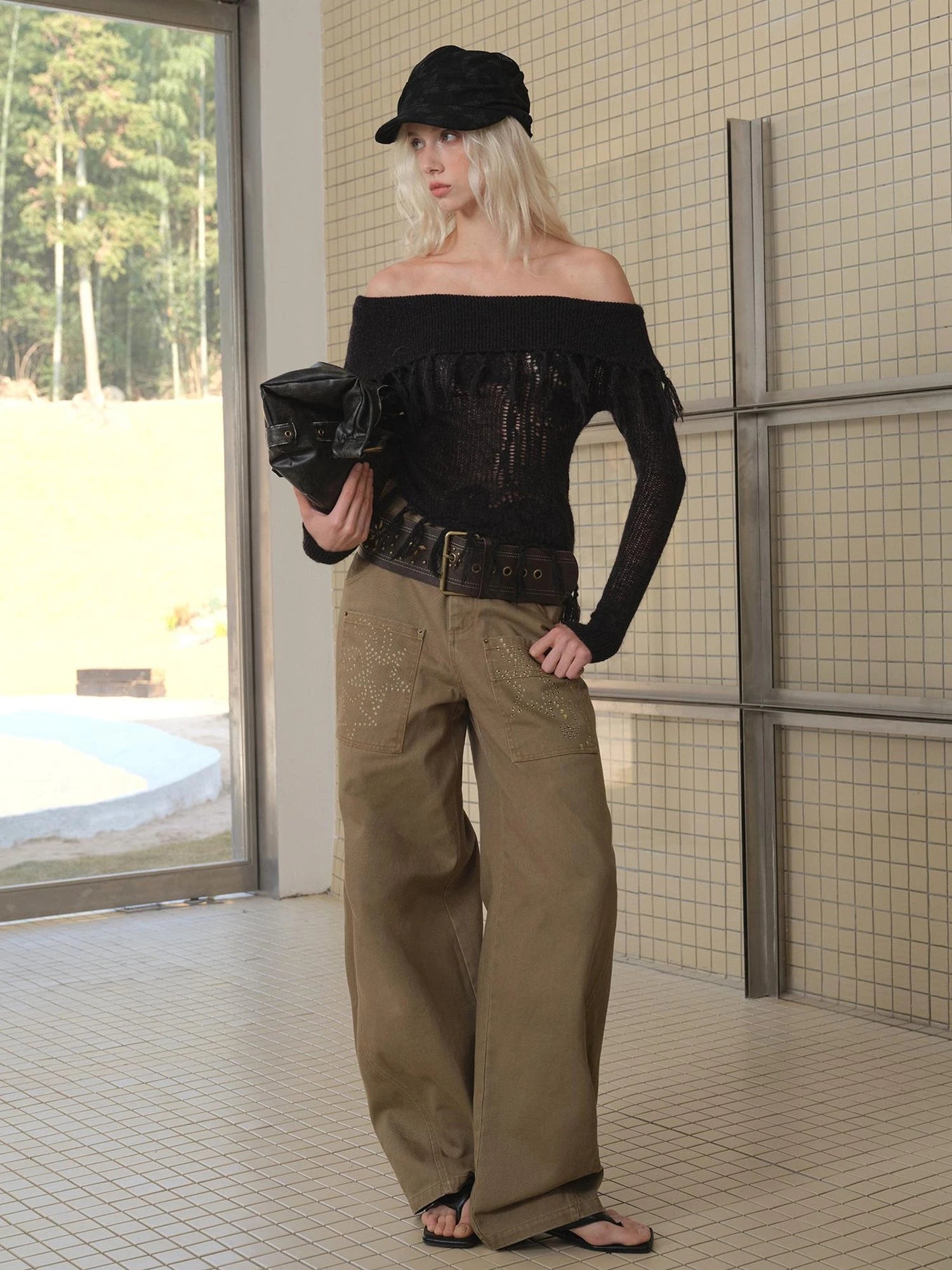 Vintage Wash Star Print Flare Jeans For Women