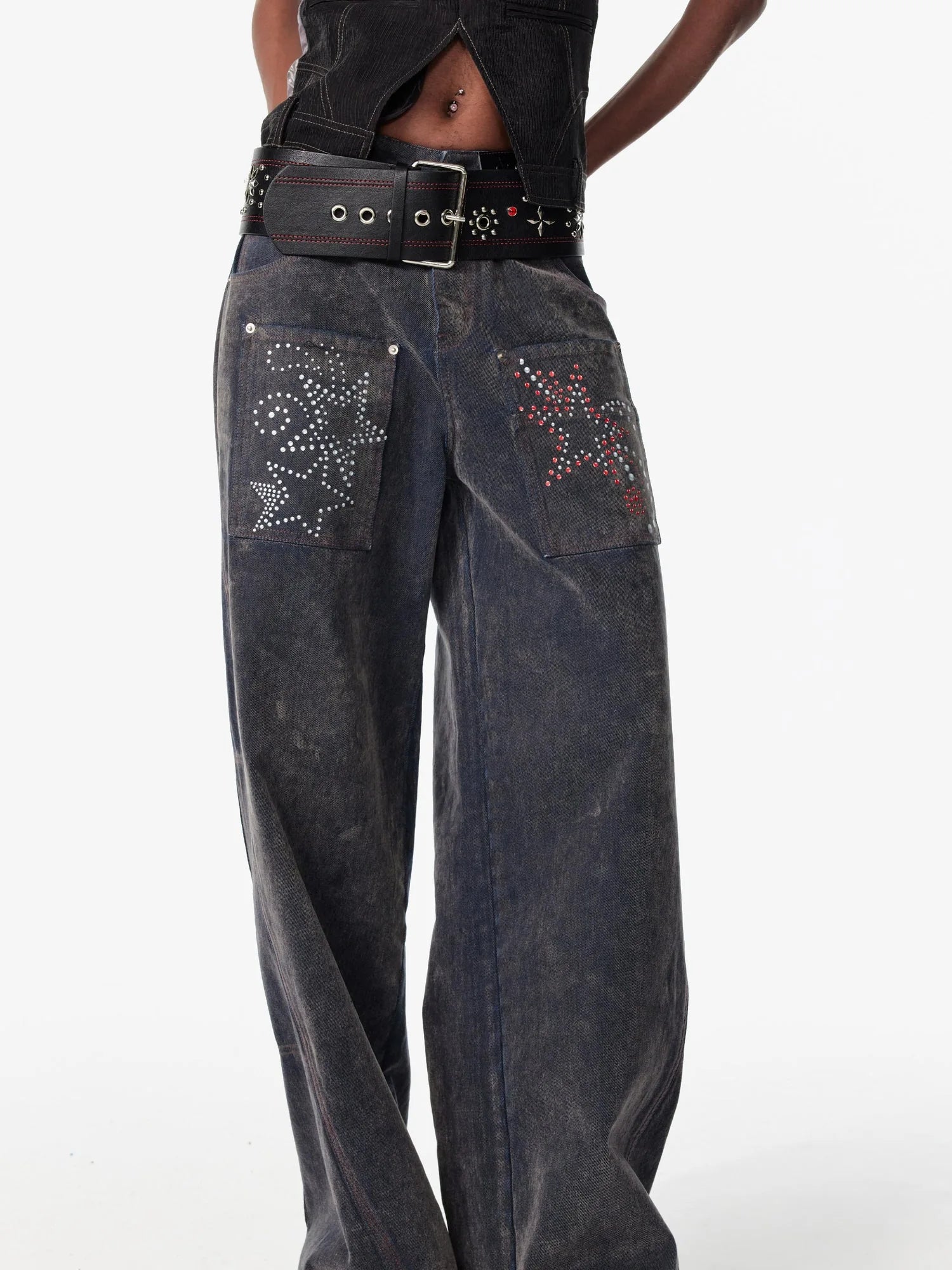 Vintage Wash Star Print Flare Jeans For Women