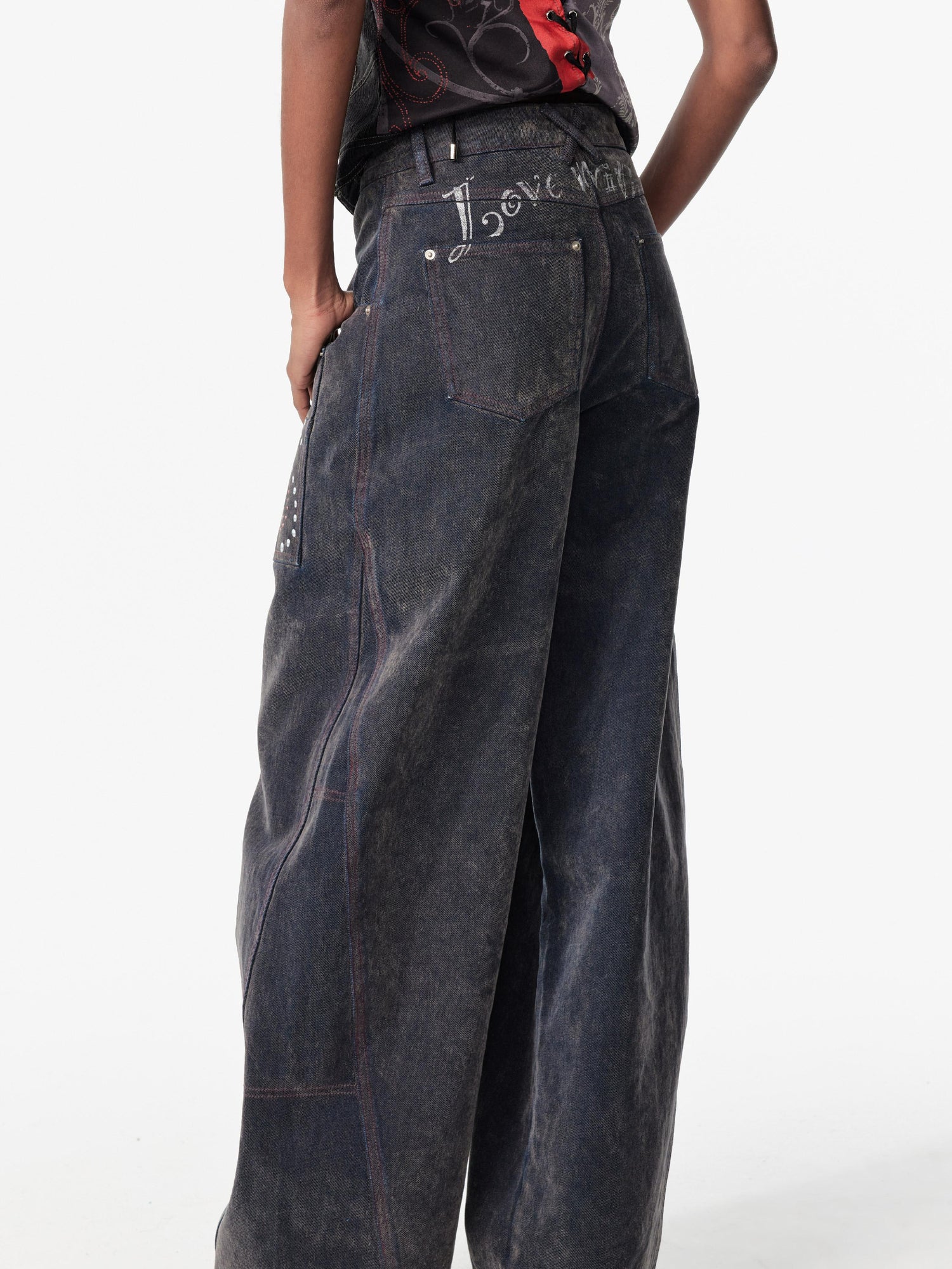 2th Desire Vintage Wash Star Print Flare Jeans For Women