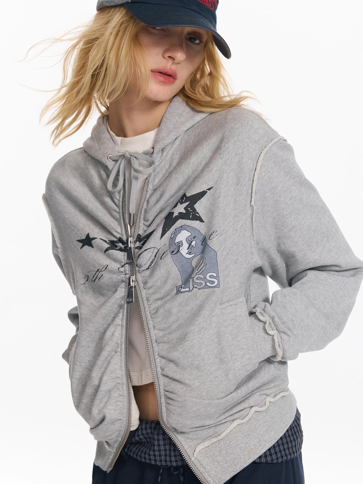 Vintage Washed Punk Print Twisted Hoodie
