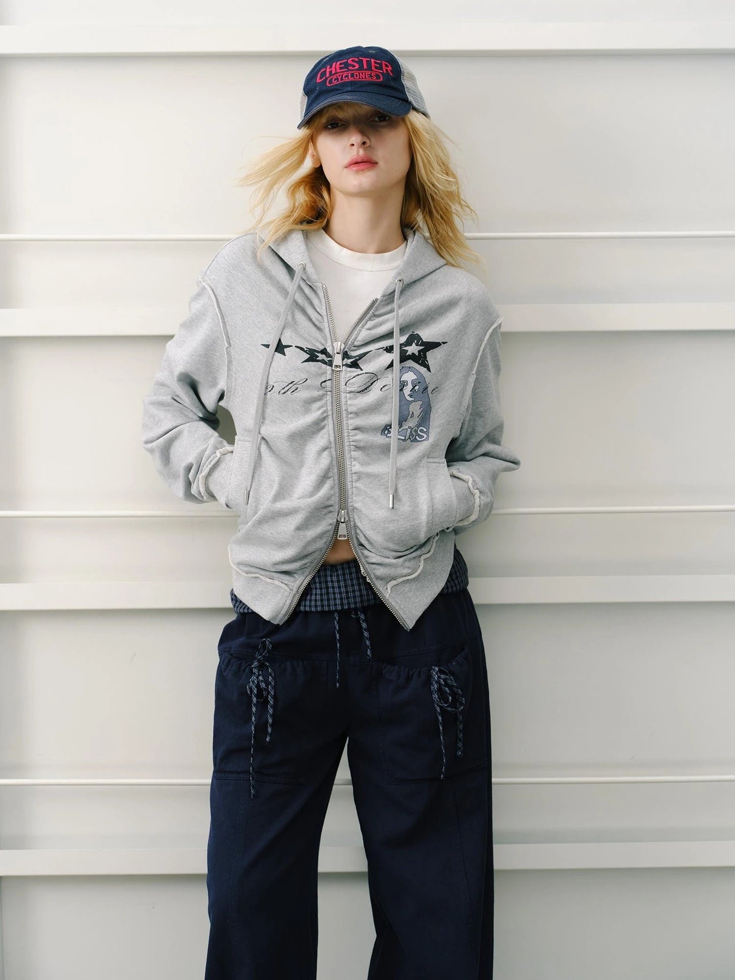 Vintage Washed Punk Print Twisted Hoodie