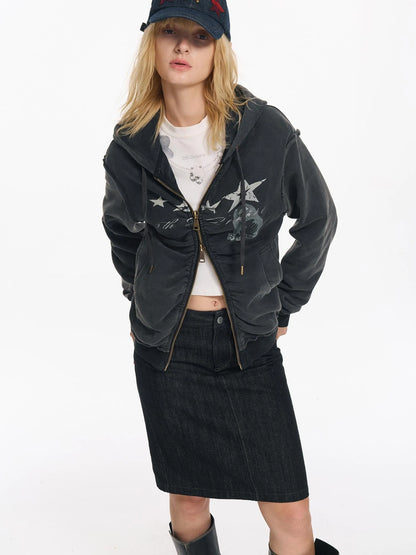 Vintage Washed Punk Print Twisted Hoodie