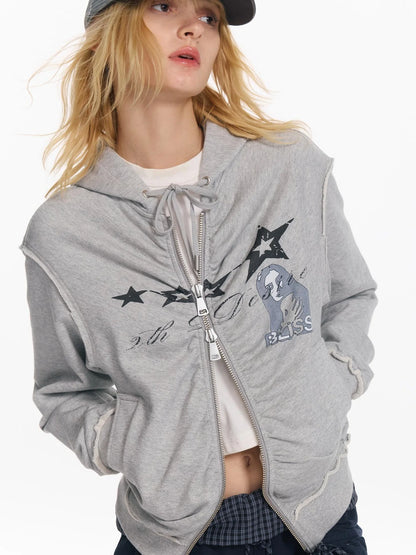 Vintage Washed Punk Print Twisted Hoodie