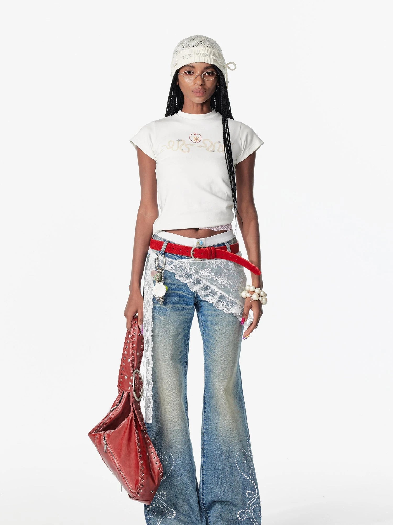 Vintage Washed Star Embroidered Flare Low Rise Jeans