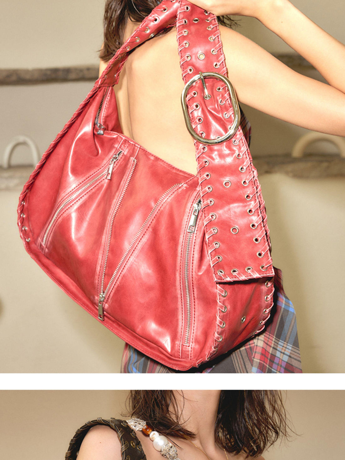 2th Desire Vintage Woven Red Shoulder Bag With Large Capacity