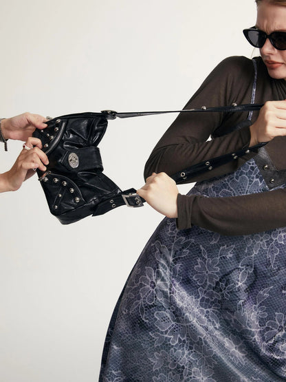 Vintage Y2 K Black Brown Leather Shoulder Tote