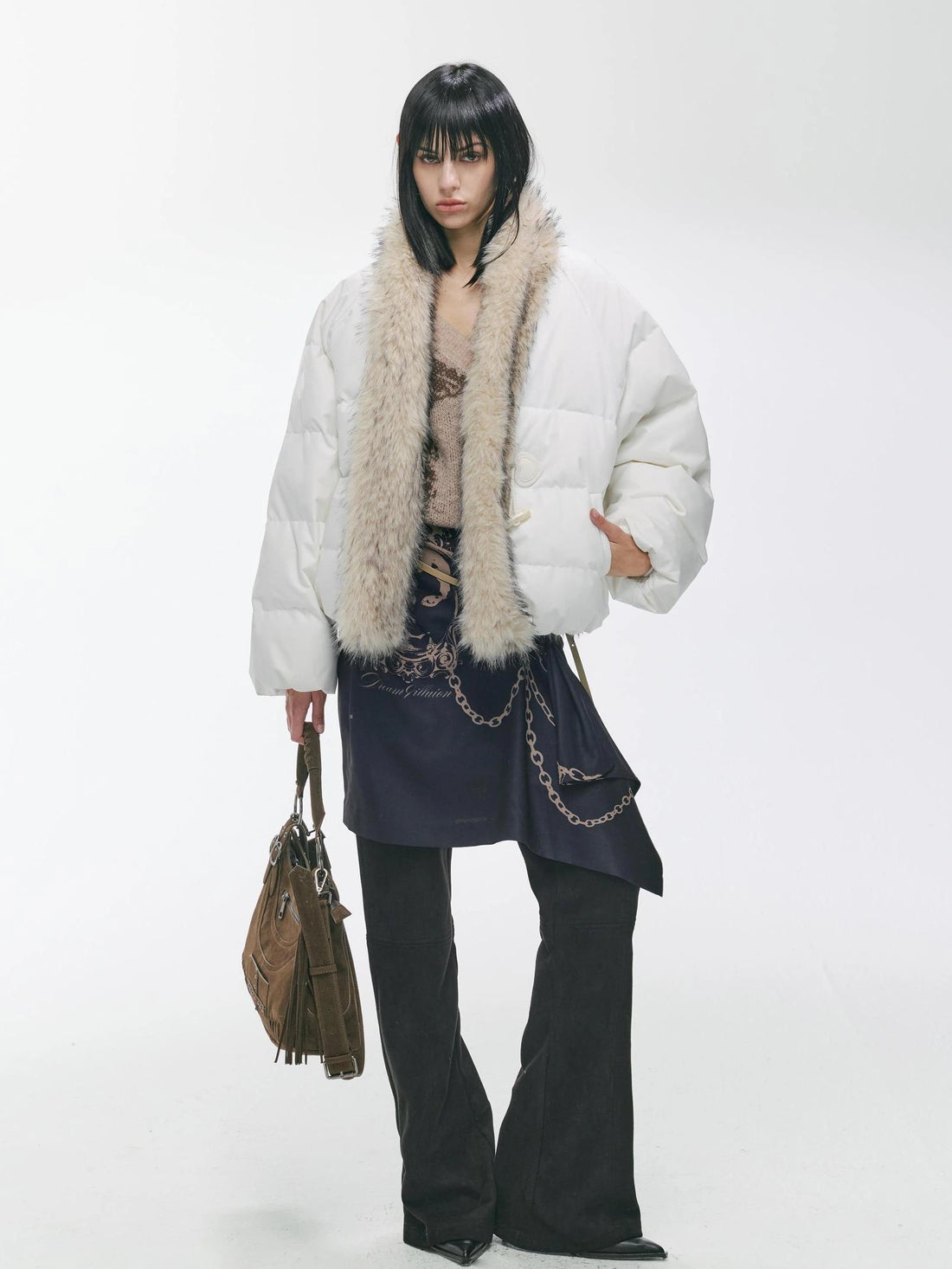 2th Desire Warm 90 Percent White Duck Down Quilted Hoodless Loose Fit Women Puffer Jacket