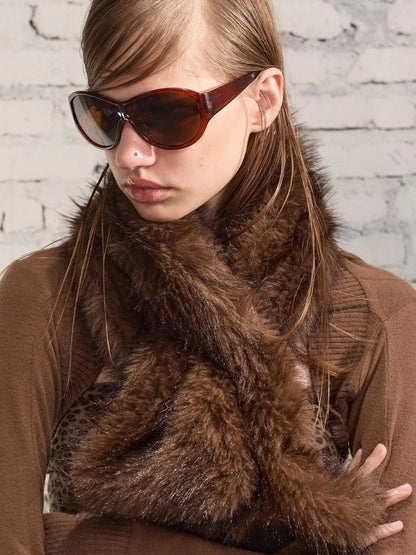 2th Desire Warm European Rectangular Women Polyester Dark Brown Light Brown Ivory Scarf