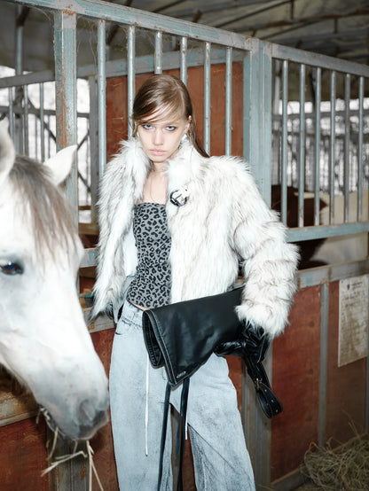 2th Desire Warm Thick Faux Fur Patchwork Vintage Stand Collar Zipper Women Cropped Jacket